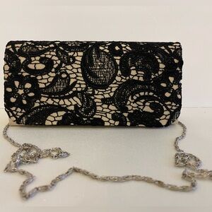Black Lace Beige Satin Evening Clutch